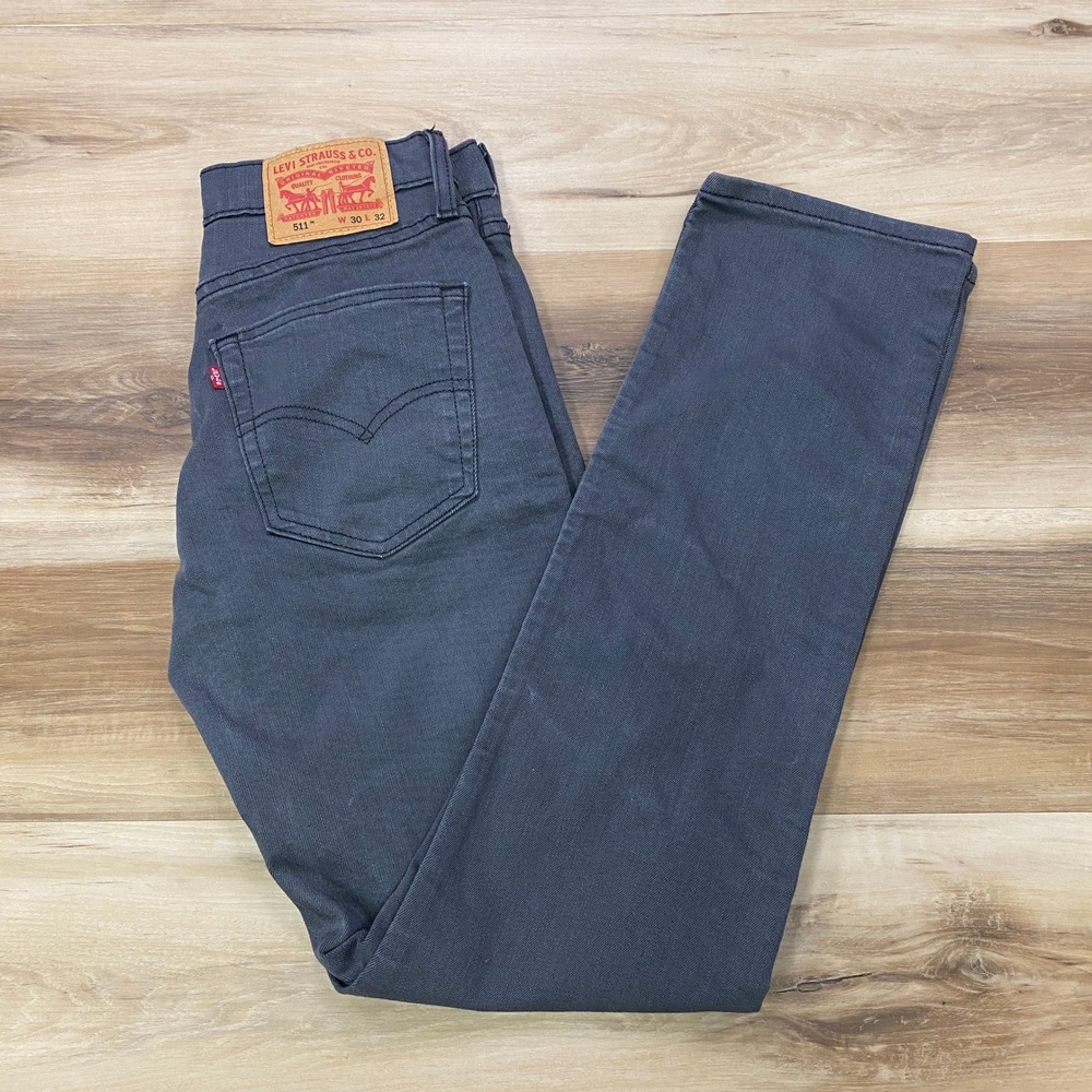 Levi's 511 Slim Fit Jeans W30 L32 Stretch Cotton Twill Pants Grey Charcoal